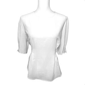 L.N.V. White Blouse Short Flutter Sleeve Fitted Waist Size XL  Corporate Wear